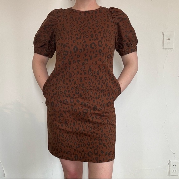 NWT Universal Thread Leopard Print Denim Puff Sleeve Dress - Picture 3 of 7